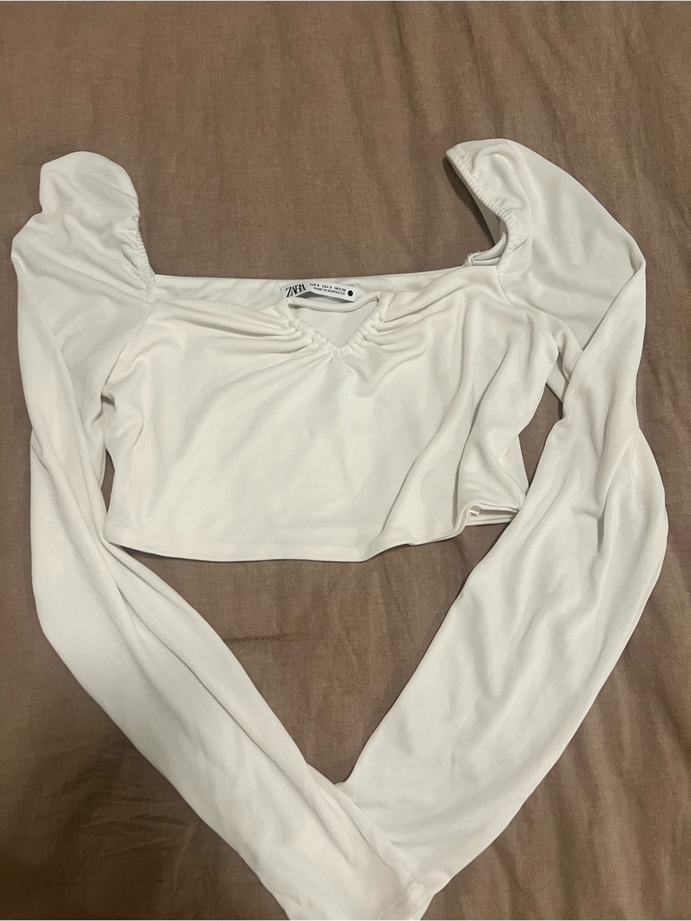 White Long-Sleeve Square Neck Crop Top
